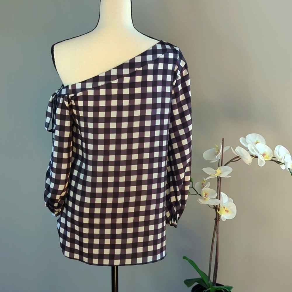 Banana Republic Long Sleeve Off Shoulder Plaid Tunic Top - Size XS - Picture 7 of 10